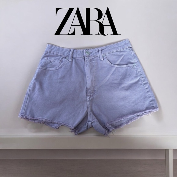 NWOT, ZARA, High-Rise Purple Cut-Off Jean Shorts, Size 8 - Picture 1 of 8
